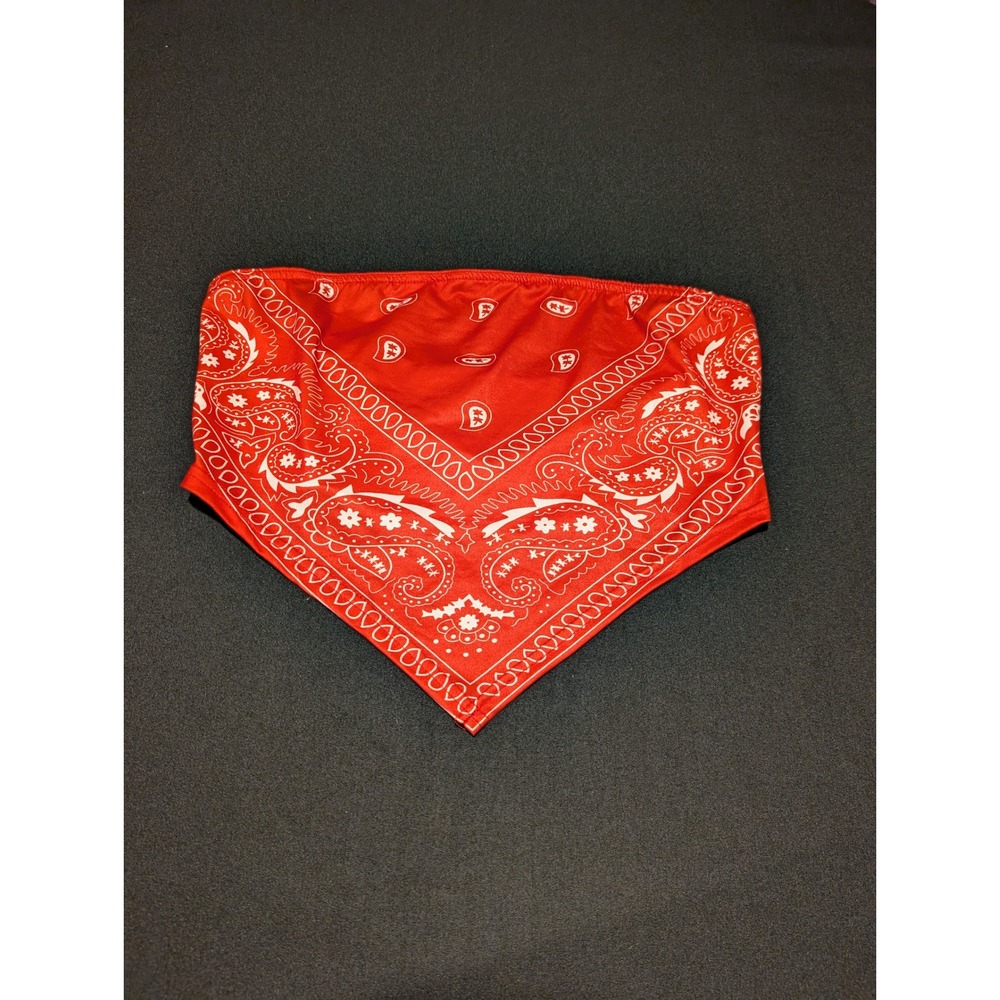 Womens Red Paisley Bandana Print Tube Top Handkerchief Hem Strapless Crop Large